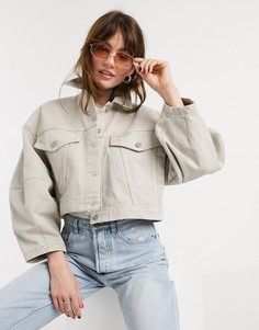 Короткая джинсовая куртка в стиле oversized светло-бежевого цвета ASOS DESIGN-Кремовый