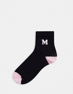 Черные носки с розовым инициалом "M" ASOS DESIGN-Черный