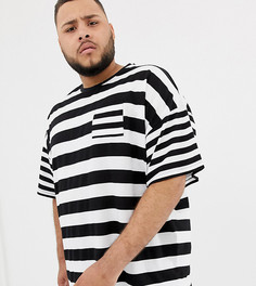 Oversize-футболка в полоску с контрастным карманом на груди ASOS DESIGN Plus-Черный