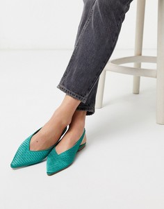 Зеленые атласные балетки с ремешком на пятке ASOS DESIGN-Зеленый