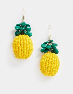 Серьги с отделкой из бисера в виде ананаса Monki-Желтый
