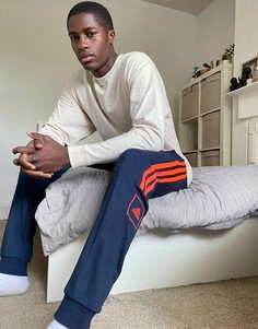 Темно-синие/оранжевые джоггеры скинни с 3 полосками adidas-Темно-синий
