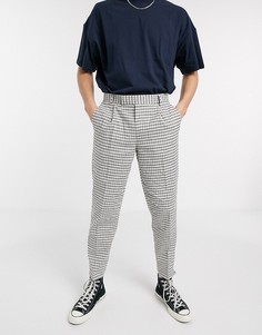 Узкие строгие джоггеры в клетку с фиксаторами на манжетах ASOS DESIGN-Светло-бежевый