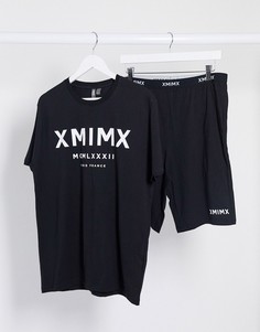 Футболка и шорты с принтом и логотипом на поясе ASOS DESIGN-Черный