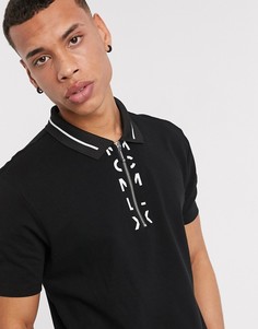 Черное поло с застежкой River Island-Черный