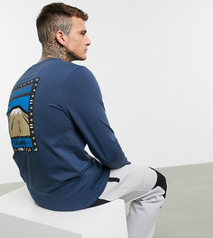 Синий лонгслив с принтом на спине The North Face