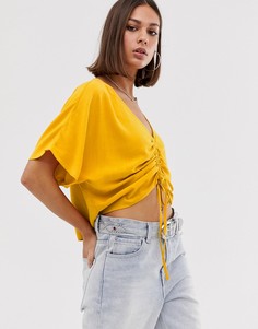 Блузка горчичного цвета со сборками спереди Bershka-Желтый