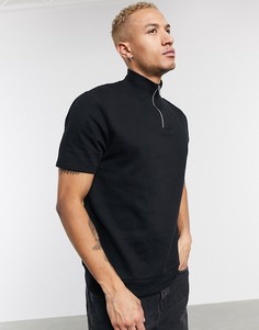 Черная футболка из плотного органического хлопка с молнией ASOS DESIGN-Черный