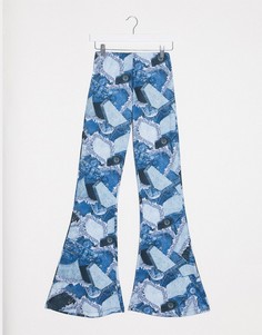 Узкие брюки в джинсовом стиле с клешем Jaded London-Синий