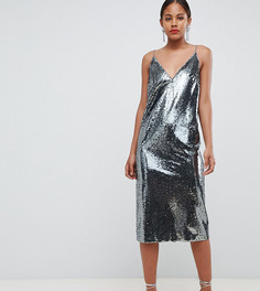 Платье миди на бретельках с пайетками ASOS DESIGN Tall-Серебряный