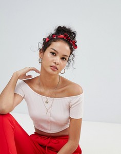 Кроп-топ в рубчик с открытыми плечами Miss Selfridge-Розовый