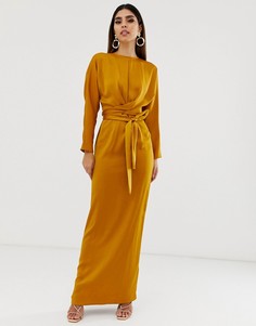 Атласное платье макси с рукавами "летучая мышь" и запахом ASOS DESIGN-Желтый