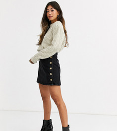 Черная джинсовая юбка с запахом и пуговицами по бокам ASOS DESIGN Petite-Синий