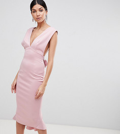 Облегающее платье миди с глубоким вырезом ASOS TALL-Розовый