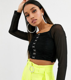 Черный кроп-топ с квадратным вырезом и застежкой на крючок ASOS DESIGN Petite