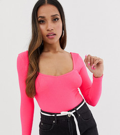 Розовый топ в рубчик с вырезом сердечком ASOS DESIGN Petite