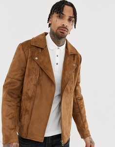 Светло-коричневая байкерская куртка из искусственной замши ASOS DESIGN-Светло-коричневый