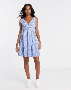 Сарафан мини в клеточку с завязками на бретельках ASOS DESIGN-Белый