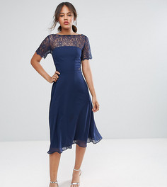 Платье миди с кружевной вставкой ASOS TALL-Синий