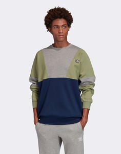Темно-синий свитшот колор блок adidas Originals premium Samstag-Белый