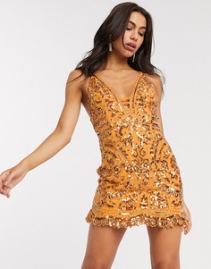 Платье мини на бретельках с цветочной отделкой из пайеток ASOS DESIGN-Оранжевый