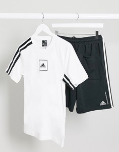 Белая футболка с 3 полосами adidas-Белый