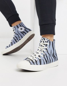 Серые высокие кеды с черным принтом Converse All Star Archival-Серый