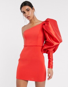 Ярко-красное атласное платье мини на одно плечо ASOS DESIGN-Мульти