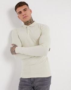 Бежевый трикотажный лонгслив-поло из органического хлопка ASOS DESIGN
