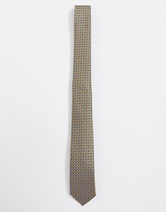 Узкий галстук горчичного цвета с принтом ASOS DESIGN-Желтый