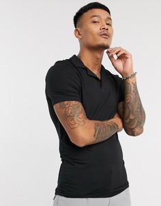 Обтягивающее трикотажное поло черного цвета ASOS DESIGN-Черный