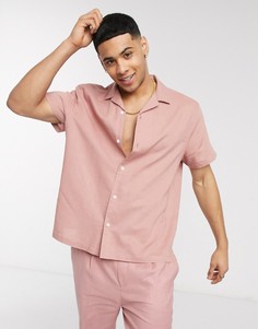 Розовая льняная рубашка от комплекта с отложным воротником ASOS DESIGN-Розовый