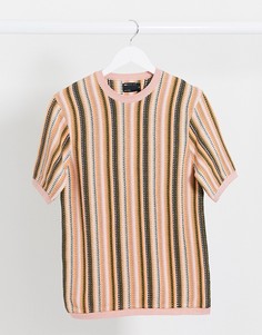 Розовая трикотажная обтягивающая футболка в вертикальную полоску ASOS DESIGN-Зеленый