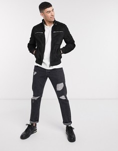 Черная куртка из искусственной замши с перфорацией River Island-Черный