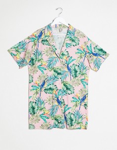 Платье-рубашка мини с тропическим принтом ASOS DESIGN-Розовый