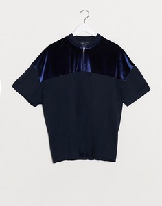 Oversized-футболка с воротником на молнии и велюровой кокеткой ASOS DESIGN-Черный