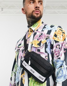 Черная сумка через плечо с серебристой вставкой Versace Jeans Couture-Черный