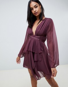 Мягкое платье мини с отделкой на талии ASOS DESIGN-Фиолетовый