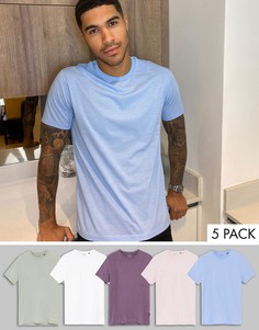 Набор из 5 футболок разных цветов Burton Menswear-Мульти