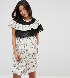 Платье мини с цветочным принтом, оборками и застежкой на крючки ASOS Maternity-Мульти