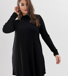 Короткое приталенное платье с воротником поло и присборенными рукавами ASOS DESIGN Curve-Черный