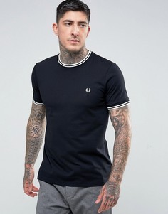 Черная футболка слим с двойной окантовкой Fred Perry-Черный