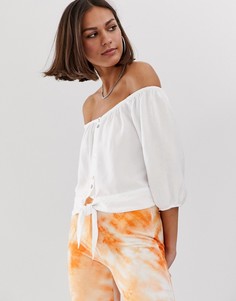 Белая блузка с открытыми плечами Bershka-Желтый