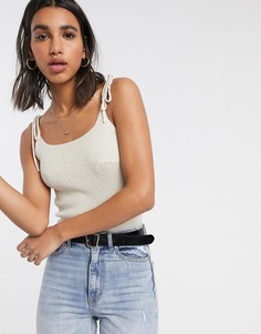 Кремовый вязаный топ с бретельками на завязках Vero Moda