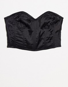 Черный атласный топ-бюстье ASOS DESIGN-Бесцветный