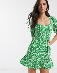 Ярусное платье мини с пышными рукавами и открытой спиной ASOS DESIGN-Мульти