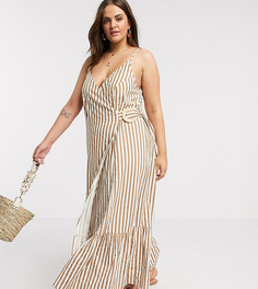 Платье макси в полоску на бретельках с запахом ASOS DESIGN Curve-Мульти