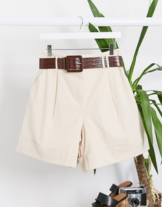 Светло-бежевые шорты в винтажном стиле с ремнем ASOS DESIGN-Светло-бежевый