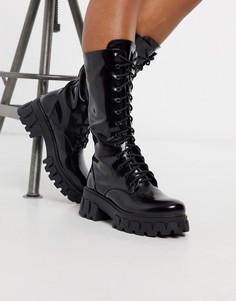 Черные высокие ботинки из искусственной кожи на шнуровке Koi Footwear-Черный