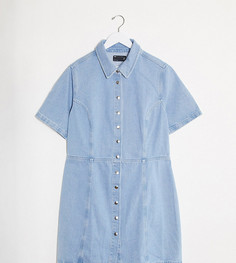 Структурированное платье-рубашка мини с отделочными швами ASOS DESIGN Curve-Синий